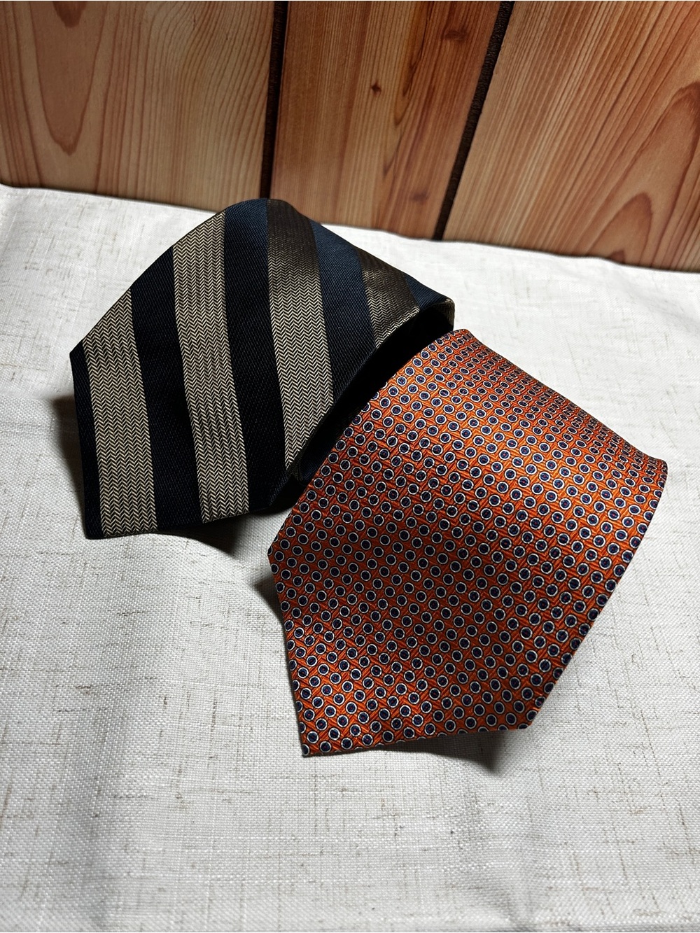 2PC Lot silk neck tie POLO Ralph Lauren Daniel Cremieux men’s striped geometric